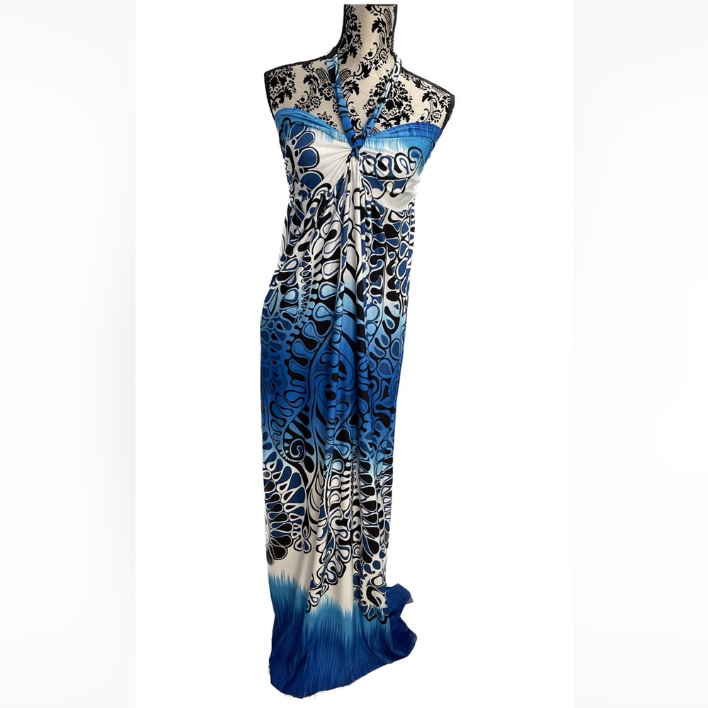 🌞Halter Blue/Black & White Maxi Dress 2XL